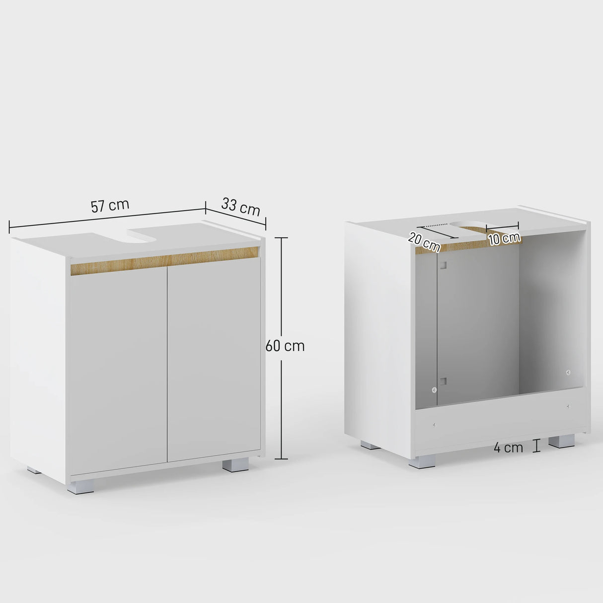 kleankin Modern Bathroom Sink Cabinet, Floor Standing Under Sink Cabinet, Freestanding Storage Cupboard with Double Doors, White