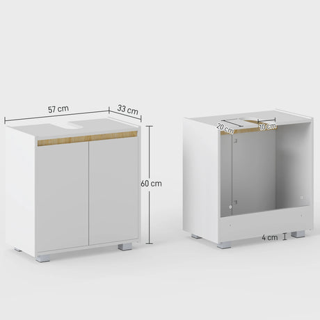 kleankin Modern Bathroom Sink Cabinet, Floor Standing Under Sink Cabinet, Freestanding Storage Cupboard with Double Doors, White