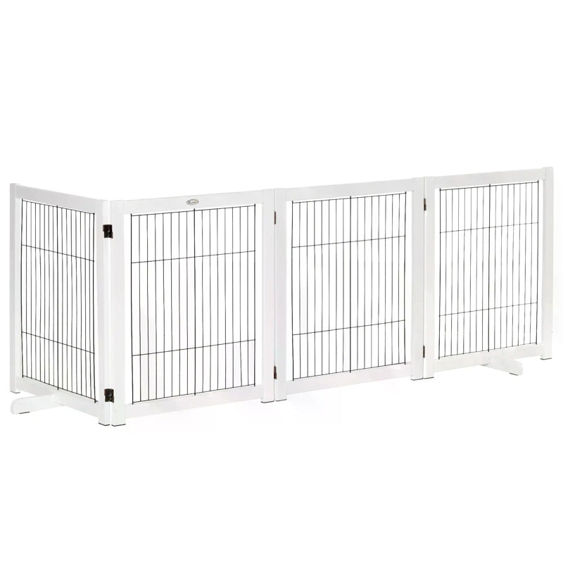 PawHut Freestanding Folding Pet Gate 4 Panels Dog Puppy Barrier with Support Feet