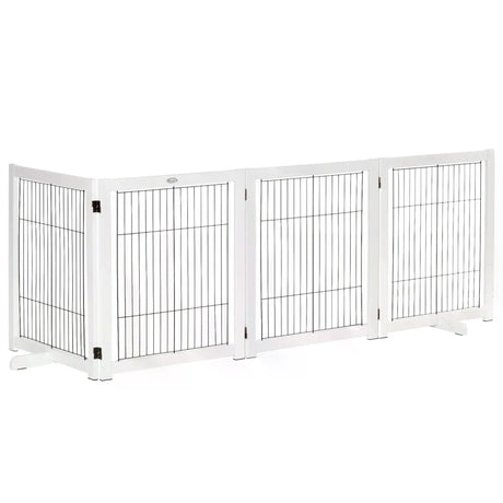 PawHut Freestanding Folding Pet Gate 4 Panels Dog Puppy Barrier with Support Feet