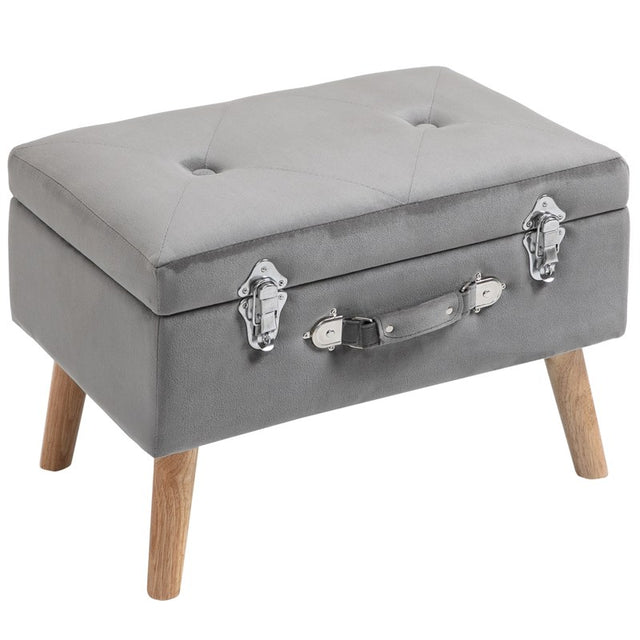 HOMCOM Elegant Velvet Footstool Pouffe Storage Trunk Stool Wood Legs Foot Pads Home Bedroom Hallyway Unique Storage Grey