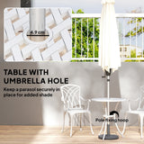 Outsunny 3 Pieces Garden Bistro Set, Cast Aluminium Outdoor Dining Set with 2 Chairs and Round Table with Parasol Hole, White