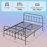 HOMCOM Double Bed Frame with LED Lights and Charging Station, Metal Platform Bed Frame with Under Bed Storage, Black