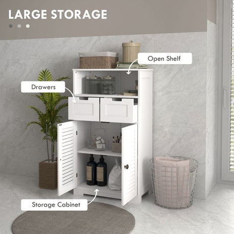 kleankin Three-Part Bathroom Storage Unit, with Shelf, Drawers & Cupboard - White