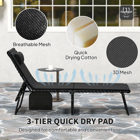 Outsunny Set of Two Reclining Sun Loungers - Black