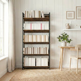 HOMCOM Bookshelf 5-Tier Metal Frame Room Divider Bookcase Storage Shelves for Living Room Rustic Brown