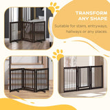 PawHut Freestanding Dog Gate, Foldable Pet Fence, Indoor Barrier, Stair Gate with Support Feet, 155 x 76 cm, Brown