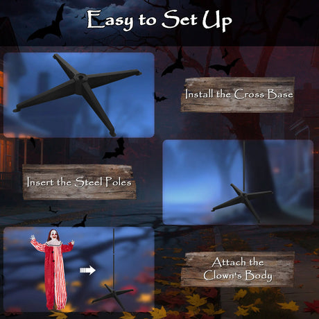 Outsunny 165 cm Life Size Halloween Animated Clown with Red Light Up Eyes, Sound Activated Moving Body, Scary Clown Halloween Decorations, Battery Operated, Indoor Party Props