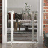 PawHut Metal 74-80cm Adjustable Pet Gate Safety Barrier w/ Auto-Close Door White