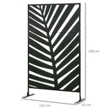 Outsunny Decorative Privacy Screen with Stand, 6.5FT Freestanding Metal Outdoor Divider, Decorative Privacy Panel with Expansion Screws for Garden Patio Pool Hot Tub, Banana Leaf Style, Black