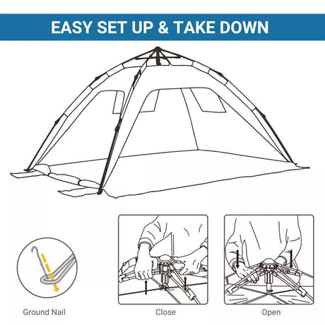 Outsunny Beach Tent for 1-2 Person Pop-up Design with 2 Mesh Windows & 2 Doors Sky Blue