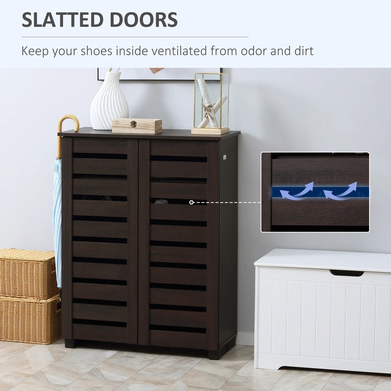 HOMCOM 5-Tier Narrow Shoe Cabinet with Adjustable Shelves - Dark Brown