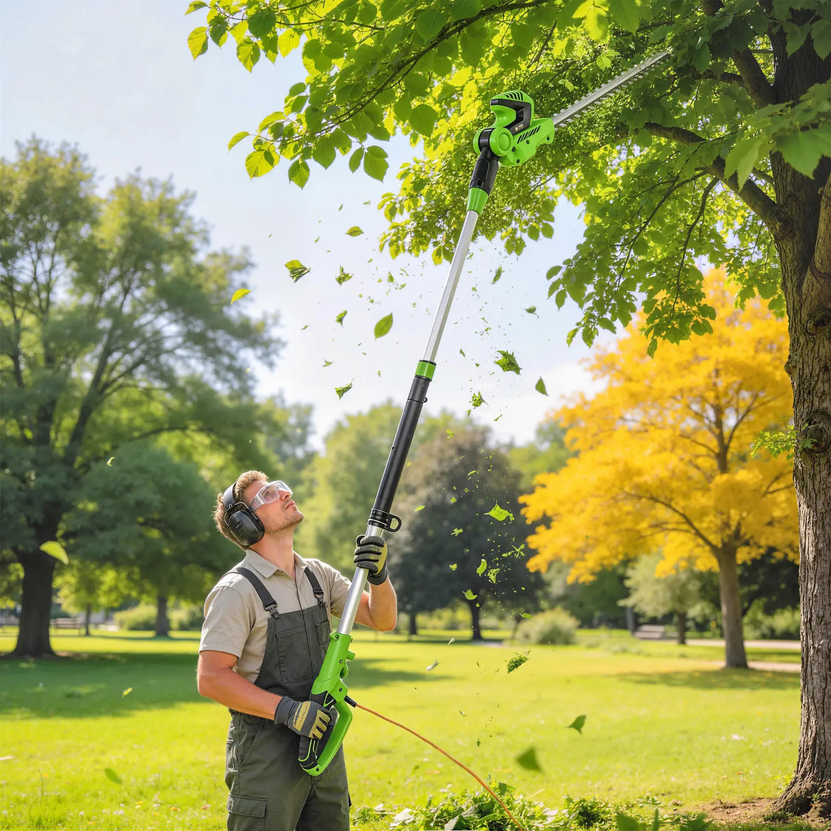 Outsunny 2.6m Corded Extendable Hedge Trimmer with 90 Adjustable Head, 450W Telescopic Electric Hedge Cutter Long Reach