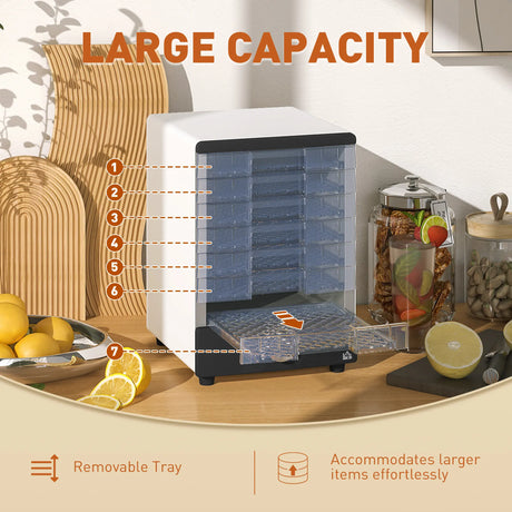 HOMCOM Seven Tray, 40-70C Food Dehydrator - White