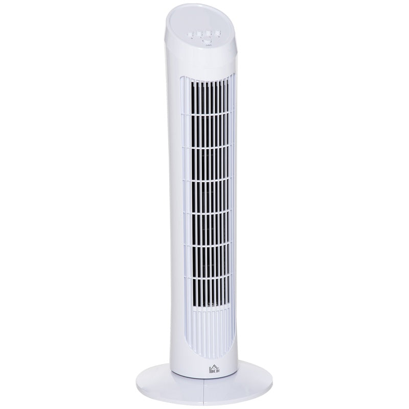 HOMCOM Tower Fan for Bedroom Cooling, 30 Inch Electric 70° Oscillating Fan with 3 Speed Settings, Standing Floor Fan for Home Office Indoor, White