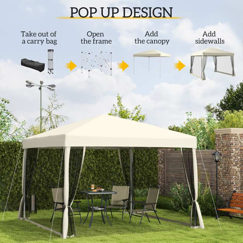 Outsunny 3 x 3(m) Pop Up Gazebo with 4 Mesh Sides and Carry Bag, Height Adjustable Party Canopy Tent, Portable Garden Outdoor