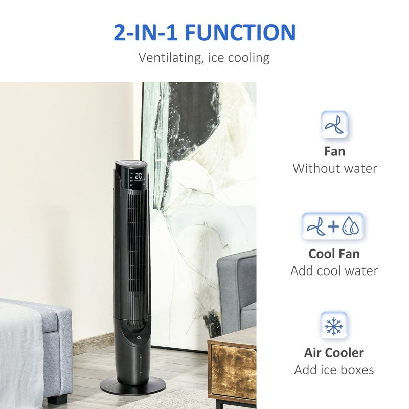 HOMCOM Ice Cooling Tower Fan, Water Conditioner Evaporative Air Cooler Unit with 4 Modes, 3 Speed, Remote Control, Timer, Oscillating for Home Bedroom, Black