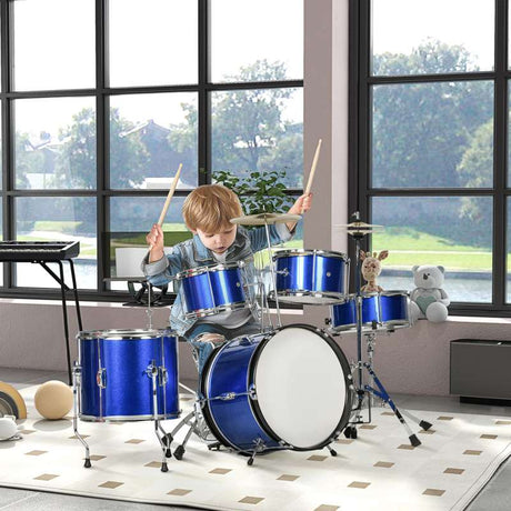 AIYAPLAY 11-Piece Kids Drum Kits w/ Stool, Drumsticks, Pedal, Cymbals, for 3-6 Years, Blue