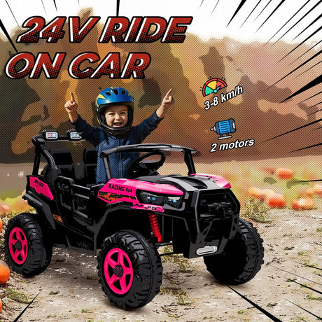 AIYAPLAY 24V Electric Ride on Car, 2-Seater Electric Car for Kids with Remote, Bluetooth, Soft Start, Suspension Spring, Pink