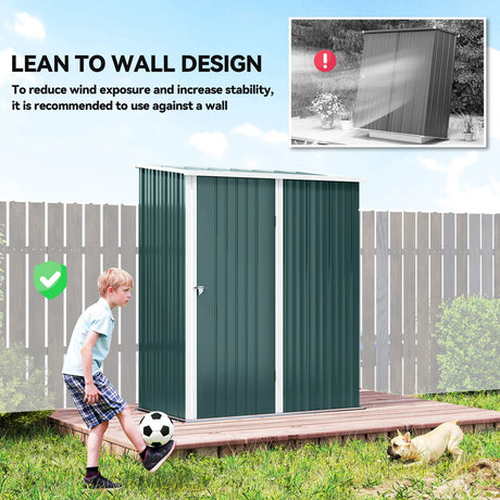 Outsunny 5.3 x 3.1ft Corrugated Steel Garden Shed - Green
