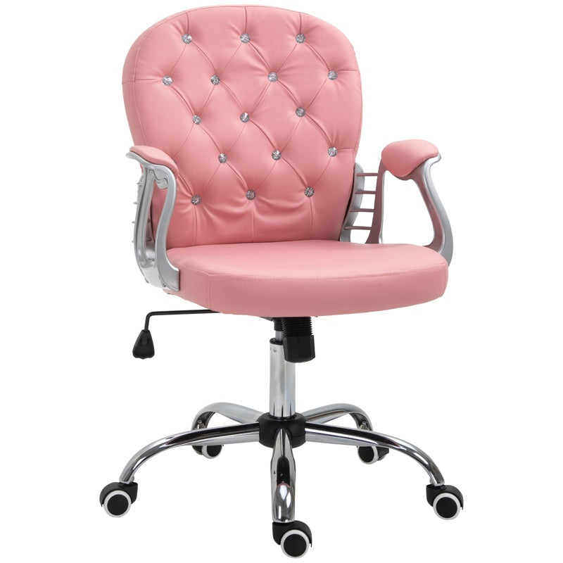 Vinsetto Office Chair Ergonomic 360 Swivel PU Diamante Padded Base 5 Castor Wheels for Home Work Pink