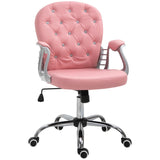 Vinsetto Office Chair Ergonomic 360 Swivel PU Diamante Padded Base 5 Castor Wheels for Home Work Pink