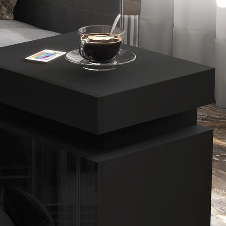 HOMCOM Black Bedside Table with LED Light, High Gloss Front Nightstand with 2 Drawers, for Living Room, Bedroom