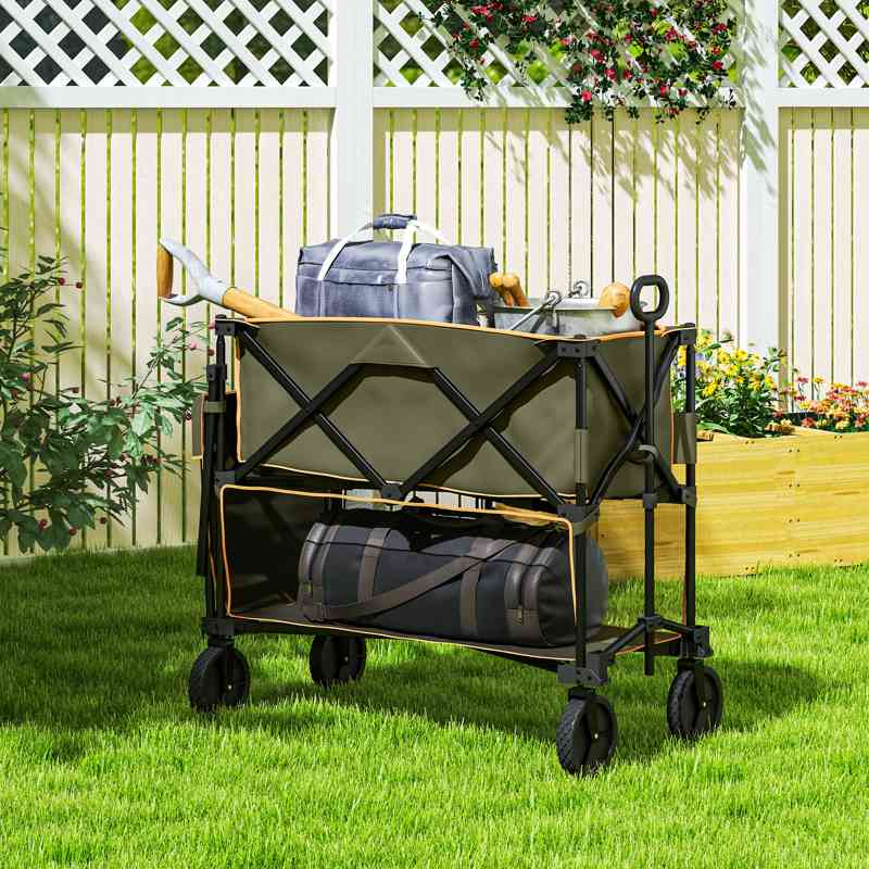 Outsunny Double Decker Folding Trolley on Wheels, 200KG & 350L Capacity Collapsible Wagon Festival Trolley Cart with 134cm Extended for Camping Sports Shopping Garden and Beach, Grey