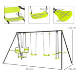 Outsunny Metal Garden Swing Set with Double Swings, Glider, Swing Seats - Green