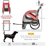 PawHut 2-In-1 Dog Bike Trailer Pet Stroller with Universal Wheel Reflector Flag Red