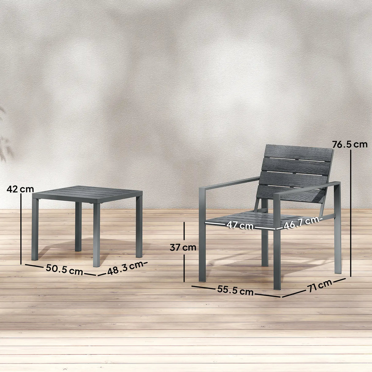 Outsunny 3 Pieces Garden Bistro Set for 2, Outdoor Bistro Table and Chairs with Metal Frame, Plastic Patio Furniture Set