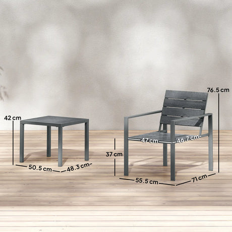 Outsunny 3 Pieces Garden Bistro Set for 2, Outdoor Bistro Table and Chairs with Metal Frame, Plastic Patio Furniture Set