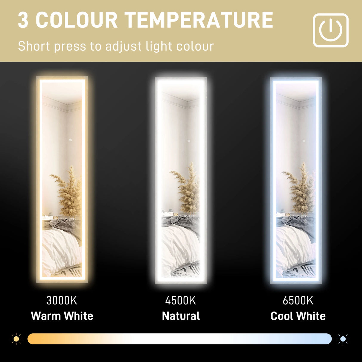 HOMCOM Full Length Mirror, with Adjustable Outer Light, Grey