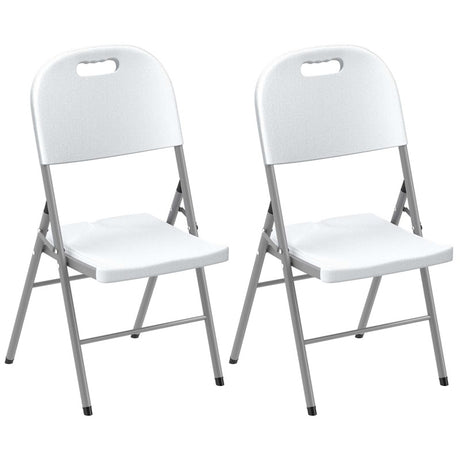 Outsunny Folding Chair Set of 2 with Steel Frame, Outdoor Chair Set with HDPE Backrest, Seat and Handles for Mobility, Garden Chair Set for Patio Deck Balcony, White