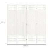 HOMCOM 4 Panel Folding Room Divider, Privacy Screen, Freestanding Paravent Partition Separator for Living Room, Bedroom and Office, 160 x 170cm, White