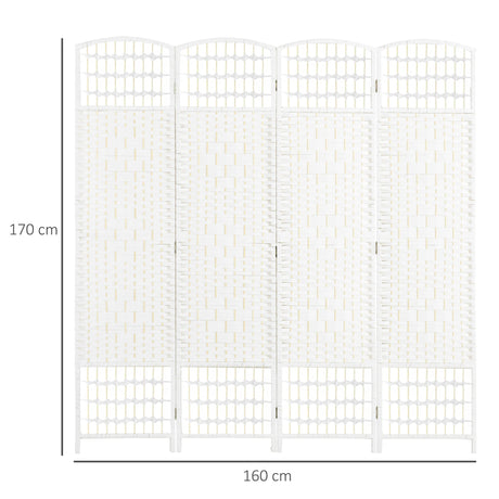 HOMCOM 4 Panel Folding Room Divider, Privacy Screen, Freestanding Paravent Partition Separator for Living Room, Bedroom and Office, 160 x 170cm, White
