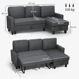 HOMCOM Three-Seater Storage Sofa Bed -  Charcoal Grey