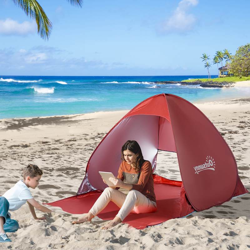 Outsunny Pop-up Portable Beach Tent-Red