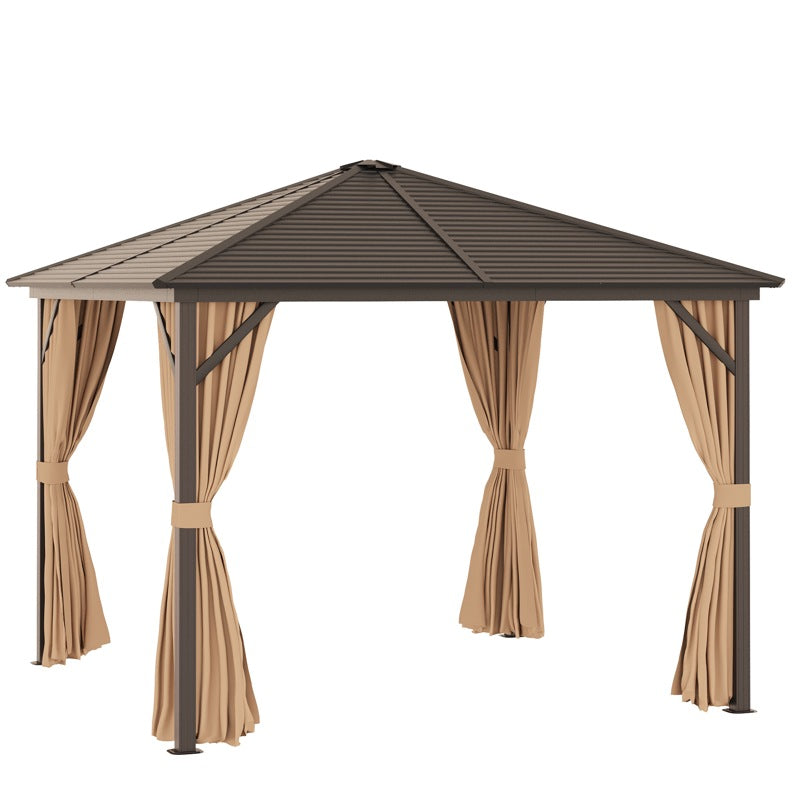 Outsunny 3 x 3(m) Metal Hardtop Gazebo, with Curtains and Accessories - Brown