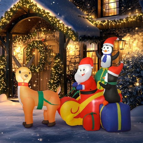 Outsunny 6ft Inflatable Santa Sleigh Decoration, with Accessories