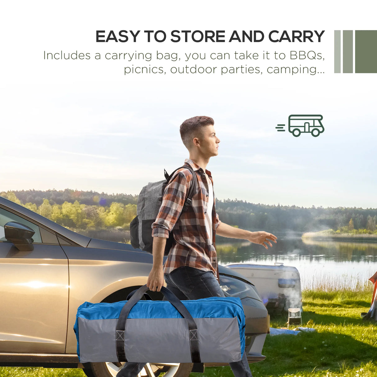 Outsunny 3.5 x 3.5M Camping Gazebo, Outdoor Event Shelter Dome Tent Garden Sun Shelter Patio Spire Arc Pavilion Camp Sun Shade Tent for 6-8 Person, Light Blue