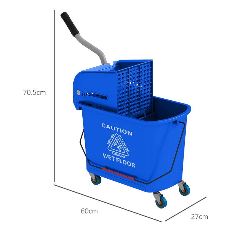 HOMCOM 20L Mop Bucket on Wheels, with Water Separation Panel - Blue