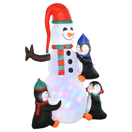 HOMCOM 6ft Inflatable Christmas Snowman with Three Penguins LED Xmas Décor Holiday Outdoor Yard Decoration