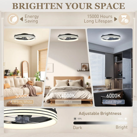 HOMCOM Ceiling Fans with Lights and Remote & App Control, 50cm LED Ceiling Fan Light with 3 Colour Temperatures, 6 Speed, Black