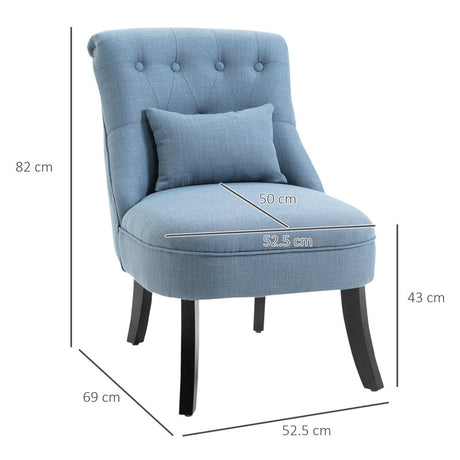 HOMCOM Fabric Single Sofa Dining Chair Tub Chair Upholstered W/ Pillow Solid Wood Leg Home Living Room Furniture Blue