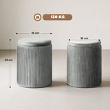 HOMCOM Storage Ottoman Modern Velvet Round Foot Stool for Living Room Bedroom 45 cm Grey