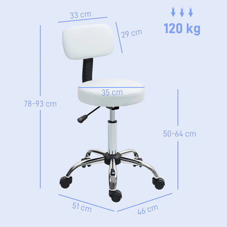 HOMCOM 360 Swivel Seat Salon Stool - White