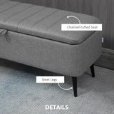 HOMCOM Storage Ottoman with Flip Top, Rectangular Upholstered Bench, Linen Look Fabric Footstool with Steel Legs for Living Room, Bedroom, Grey
