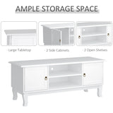 HOMCOM TV Unit up to 55", 2 Doors TV Cabinet with Open Storage Shelves and Cable Management for Living Room, Bedroom, Entertainment Room, 120L x 45W x 50.5H, White
