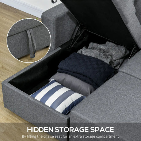 HOMCOM 3 Seater Pull Out Sofa Bed with Storage, Pre-Assembled & Delivered to Your Home for Free, Dark Grey